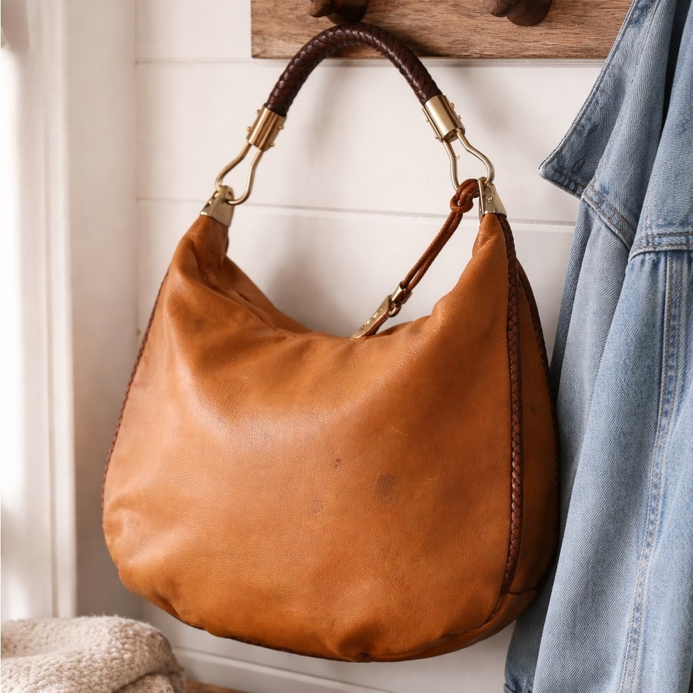 Michael Kors Leather Slouchy Hobo Soft Boho Everyday Bag luggage brown braided - Picture 2 of 11